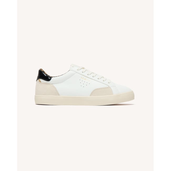 Tennis basses blanc et léopard <span itemprop=