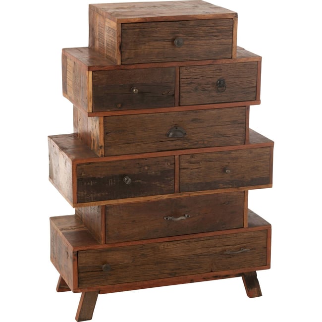 Étagère à tiroirs vintage en bois recyclé Couleur naturel <span itemprop=