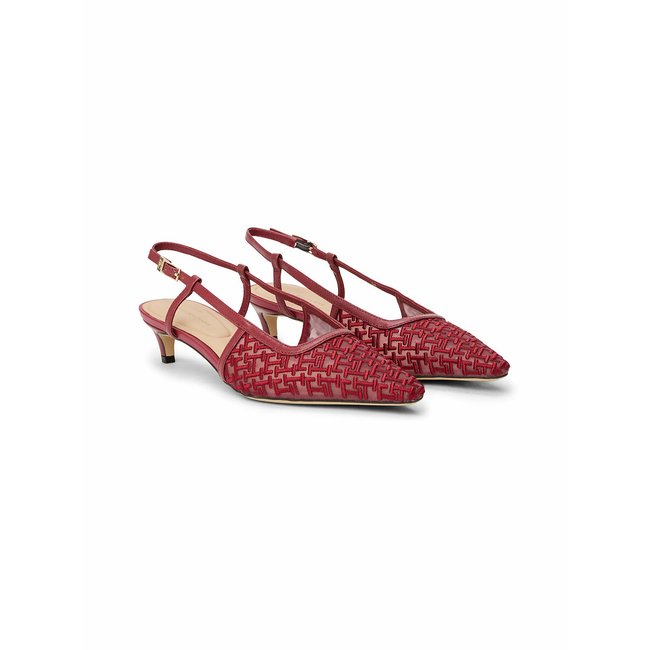 Escarpins slingback en cuir rouge bordeaux <span itemprop=