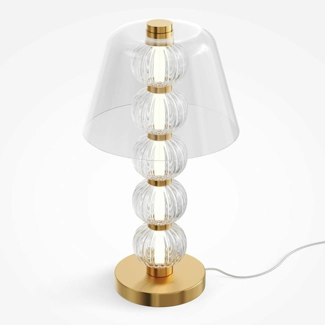 Lampe de table en verre - perles ciselées style rétro BELLA Couleur doré <span itemprop=