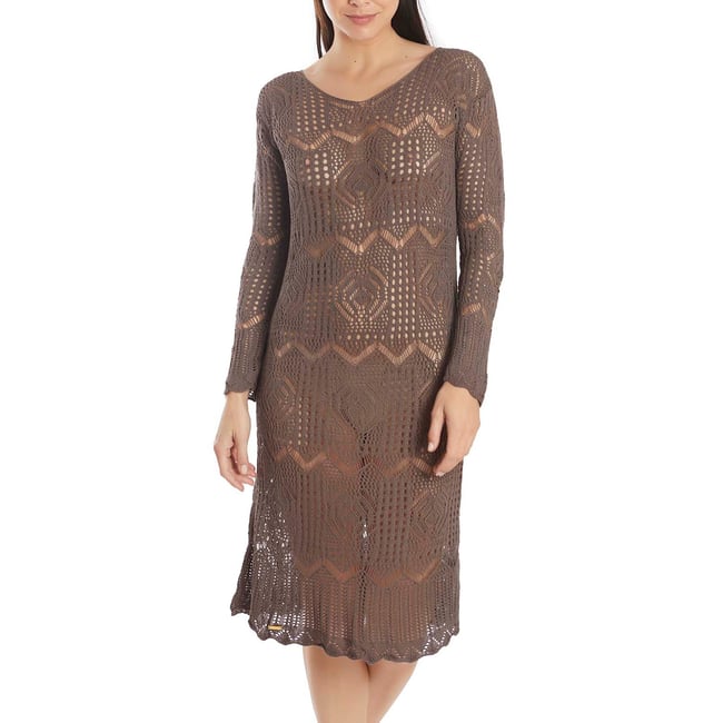 Robe de plage longue crochet kaki <span itemprop=