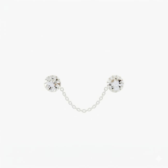 Puces d'oreilles à chaîne avec zircon, en argent 925 argenté <span itemprop=