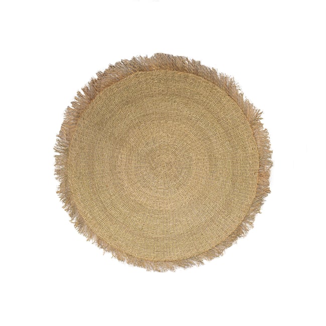 Tapis en fibres de mendong avec franges, SERIFOS Couleur naturel <span itemprop=