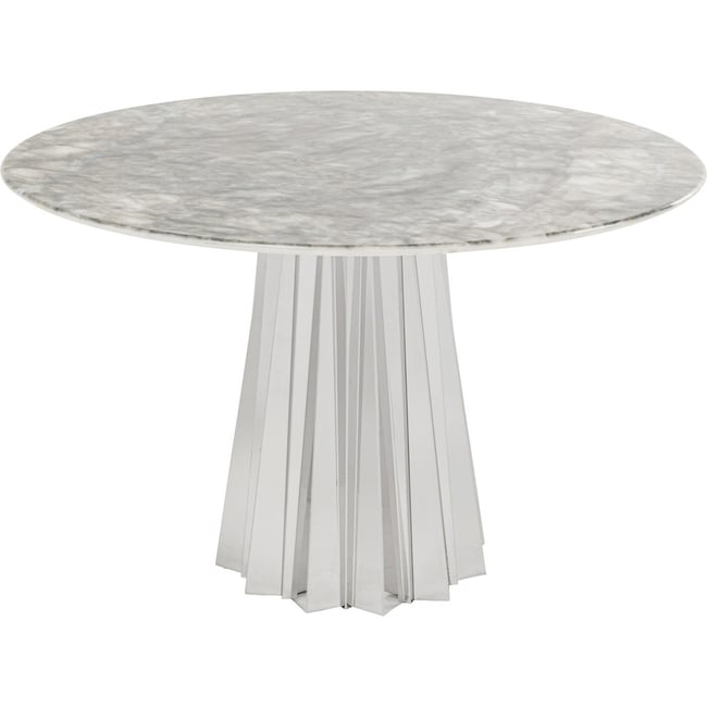 Table ronde en marbre minéral et acier, AMORA Couleur gris <span itemprop=
