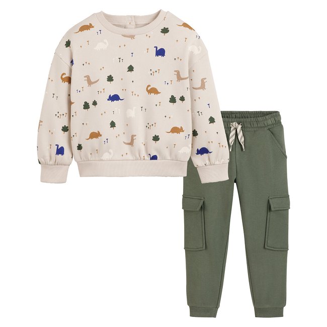 Ensemble 2 pièces sweat et jogging en molleton ecru + kaki LA REDOUTE COLLECTIONS