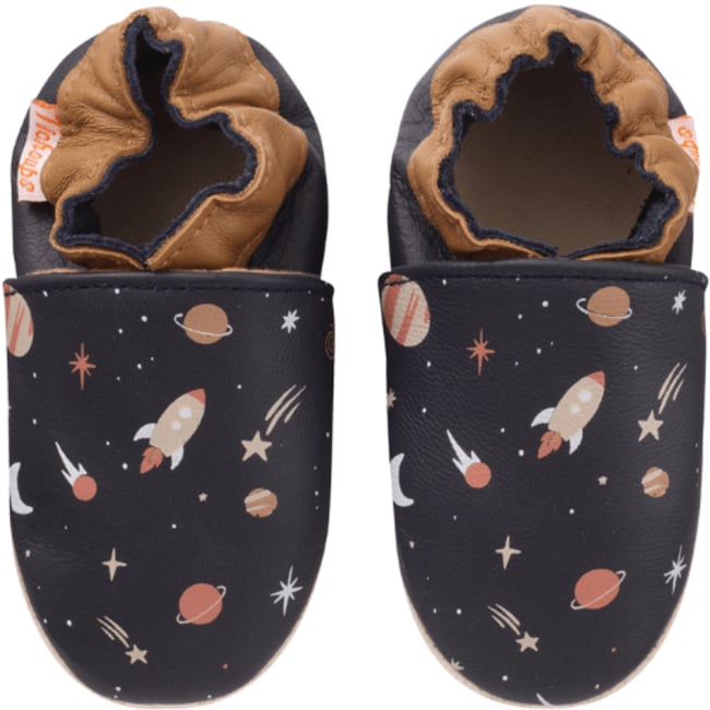 Chaussons bébé cuir souple Maxence dans l'espace bleu marine <span itemprop=
