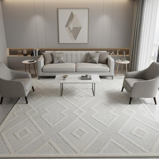 Tapis kilim tissé motif géométrique TENO A Couleur crème <span itemprop=