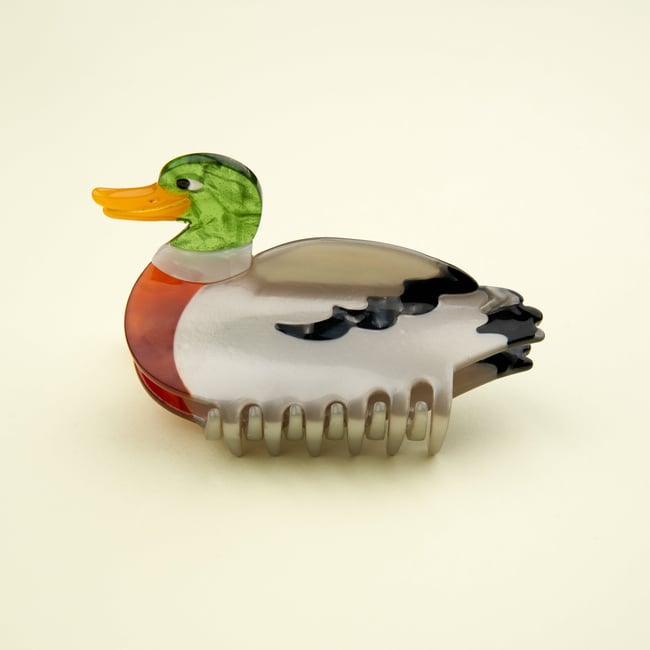 Pince à cheveux CANARD gris et vert <span itemprop=