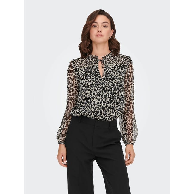 Draping High Neck Blouse, leopard print, ONLY