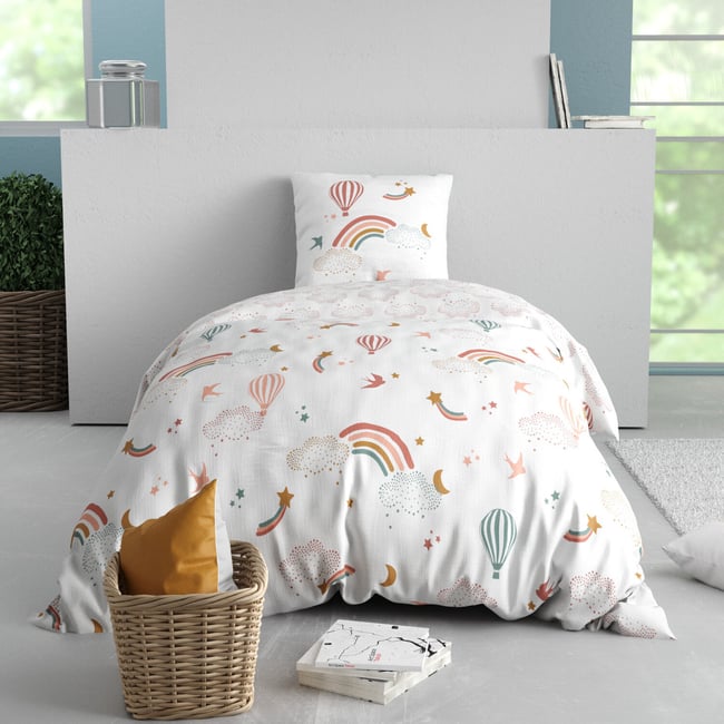 Parure housse de couette coton imprimée, Celeste rose <span itemprop=