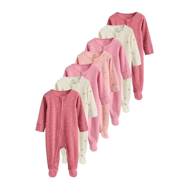 Dors-bien bébé, lot de 7 imprimé cerise rose <span itemprop=
