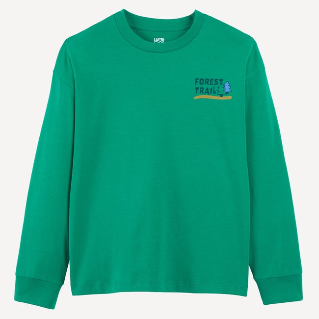 T-Shirt mit Rundhalsausschnitt, langen Ärmeln, Walddruck grün <span itemprop=