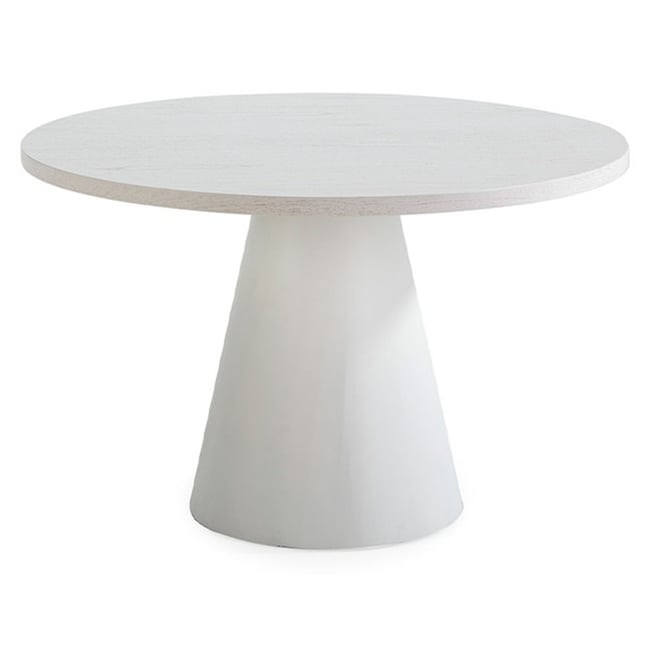 Table à manger ronde bois de cèdre et métal Couleur blanc <span itemprop=