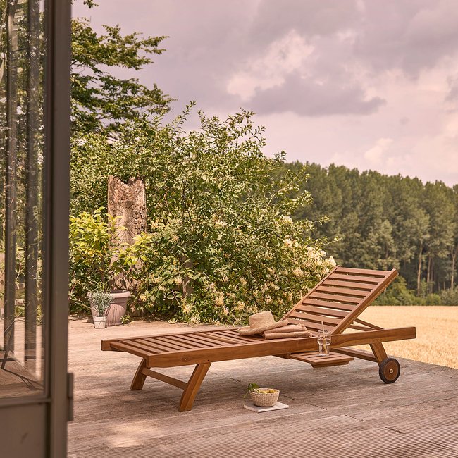Bain de soleil en teck huilé massif BALI marron <span itemprop=