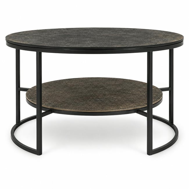 Table basse ronde noir et doré à double plateau KANO Couleur noir <span itemprop=