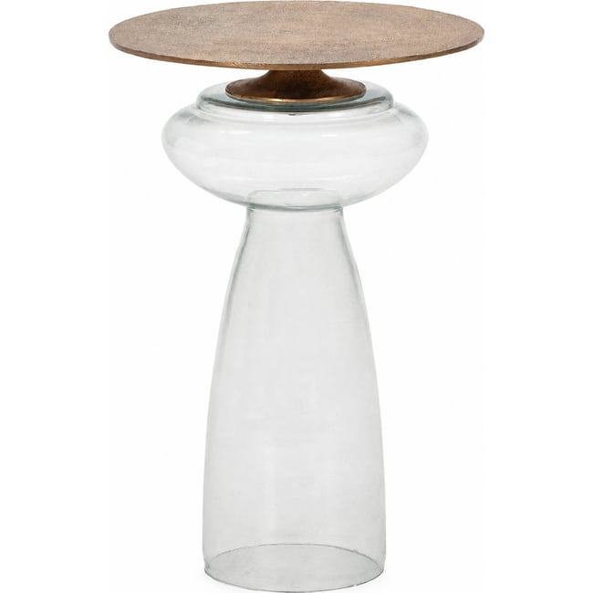 Table d'appoint en métal et verre Couleur doré antique et transparent <span itemprop=