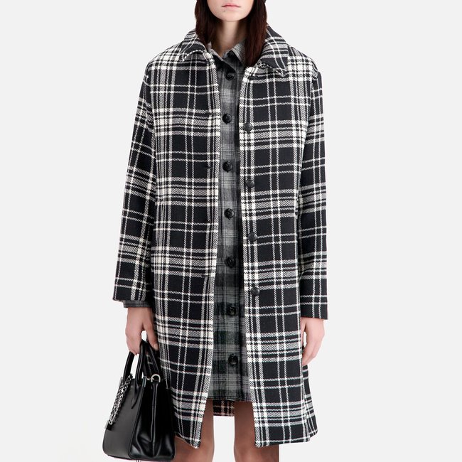 Manteau droit à carreaux noir/blanc <span itemprop=
