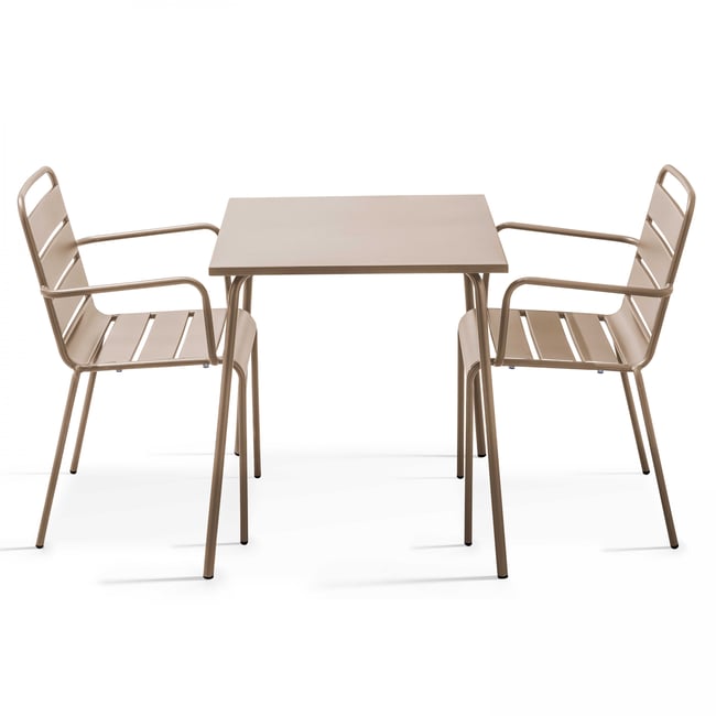 Salon de jardin table bistrot et 2 fauteuils en métal, PALAVAS - OVIALA