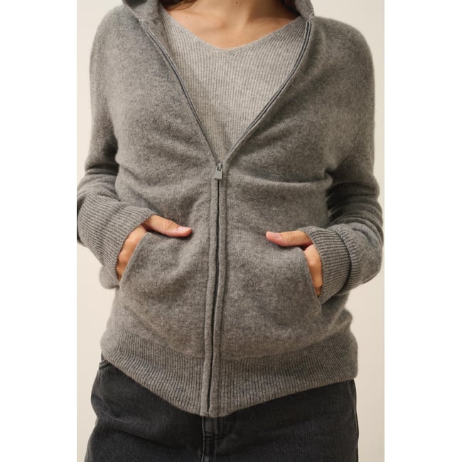 Gilet Zippé Capuche Flanelle Chiné Debbie gris chiné <span itemprop=