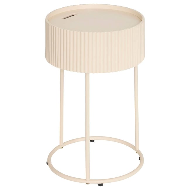 Table d'appoint coffre de rangement plateau amovible JUNA Couleur beige <span itemprop=