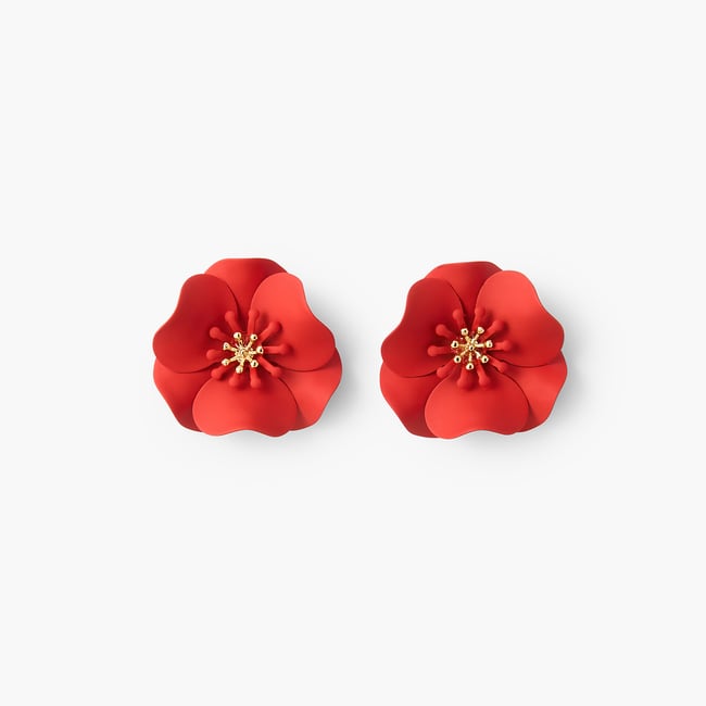 Boucles d'oreilles grosses fleurs rouges rouge <span itemprop=
