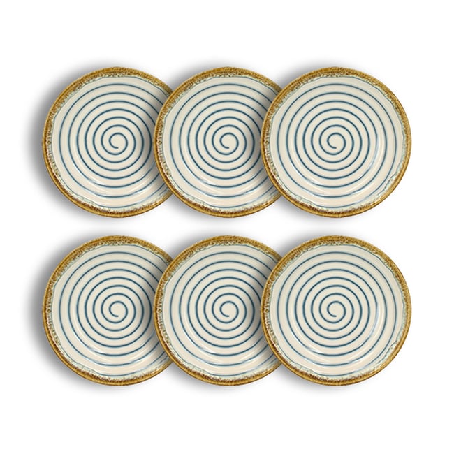 Lot de 6 assiettes creuses 22cm en faïence, SPIRALE Couleur bleu <span itemprop=
