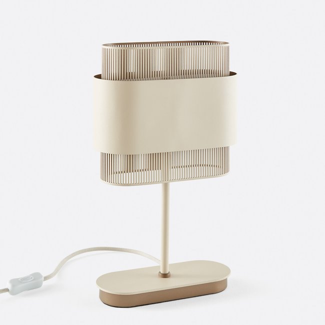 Lampe à poser double en métal fer, Leila Couleur craie <span itemprop=