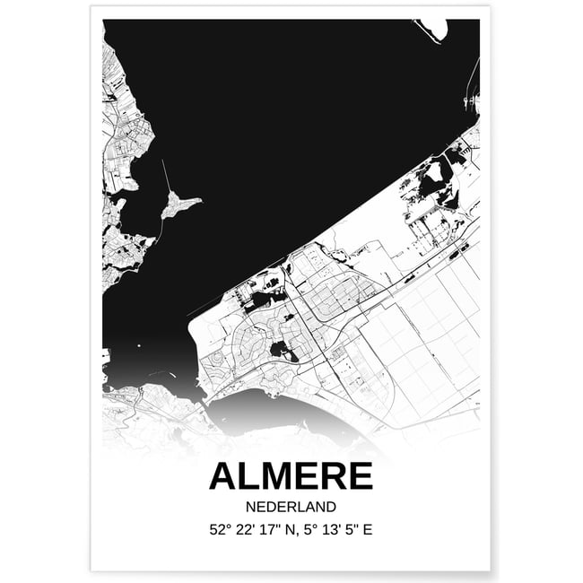 Affiche carte Almere - rectangle Noir et Blanc Couleur blanc <span itemprop=
