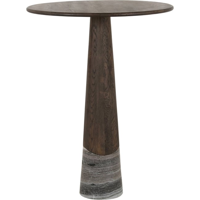 Table de bar ronde en chêne, HARPER Couleur chêne fumé charbon et marbre gris <span itemprop=