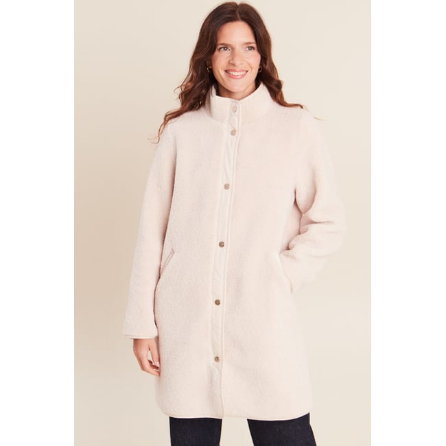 Manteau bouclette doublé manches longues ivoire <span itemprop=