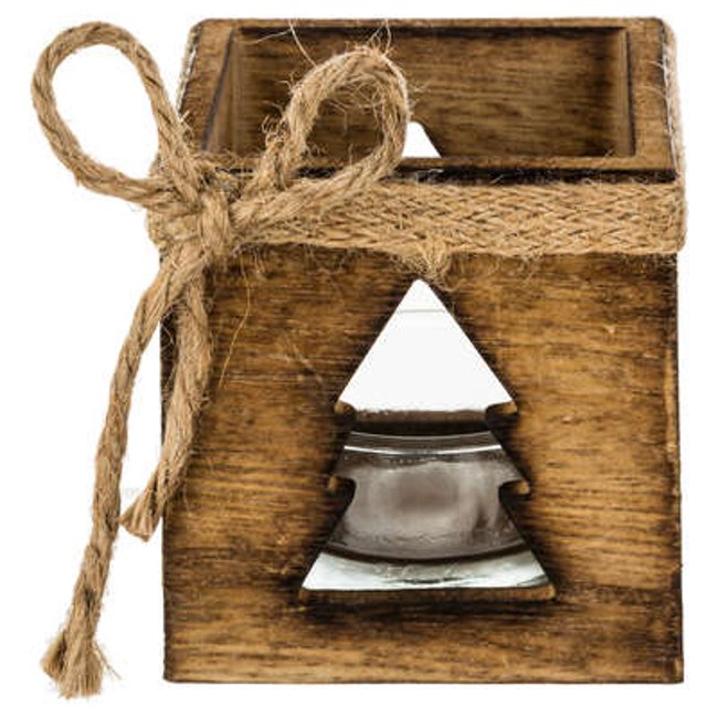 Photophore carré en bois ajouré Couleur marron glacé <span itemprop=