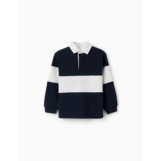 Sweat avec col polo et bloc de couleurs bleu foncé <span itemprop=