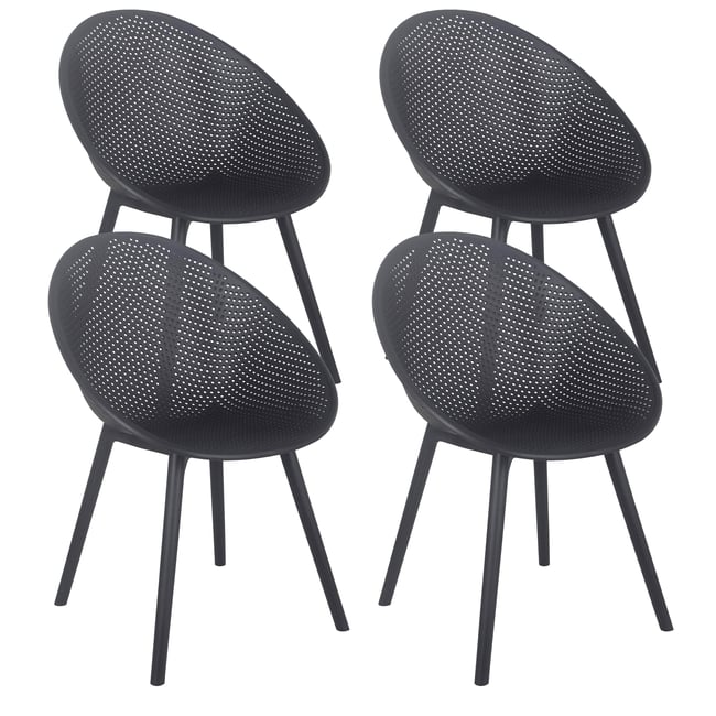 Lot de 4 chaises de terrasse en plastique, BUDA noir <span itemprop=