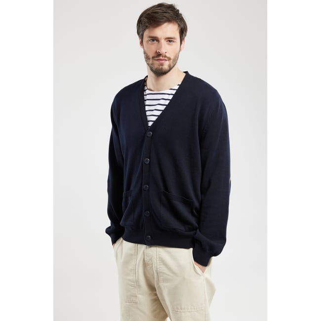 Cardigan avec coudières en coton marine deep <span itemprop=