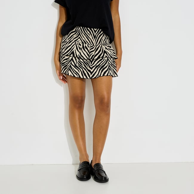 Jupe-short courte imprimé zébré noir <span itemprop=