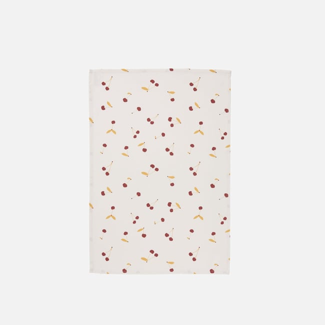 Torchon imprimé en coton LES CERISES blanc <span itemprop=