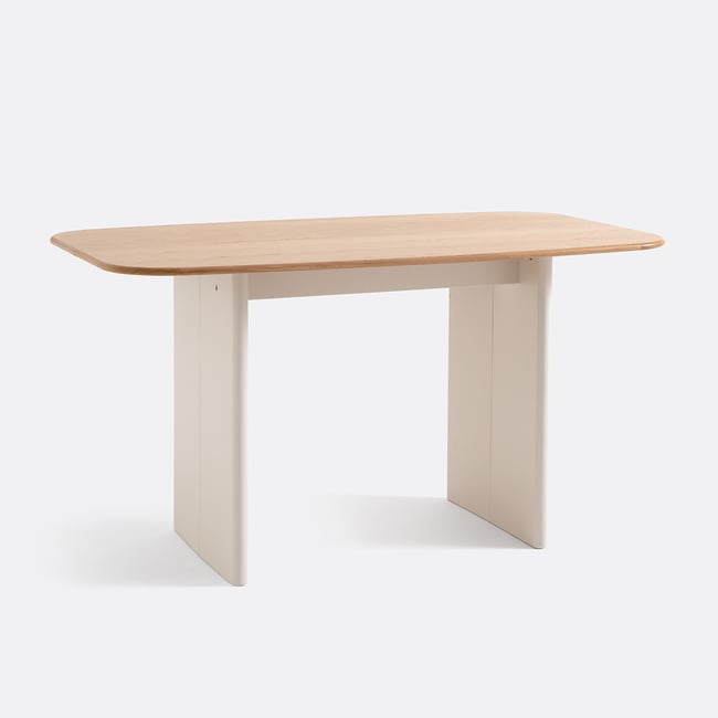 Table console bi-matière 2 à 4 couverts, Piana coloris chêne/blanc <span itemprop=