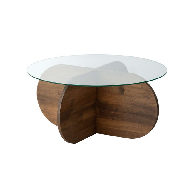 Table basse ronde Luminix en verre et bois massif Couleur marron <span itemprop=