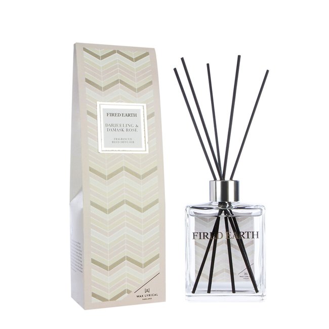 Fired Earth Reed Diffuser 180ml Darjeeling and Damask Rose, transparent, WAX LYRICAL