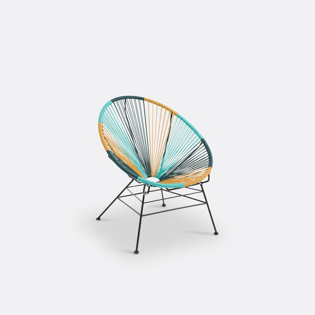 Fauteuil de jardin en résine tressée, Selya vert/jaune/bleu <span itemprop=