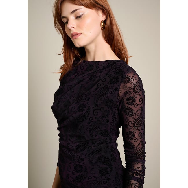 Top en résille motif cachemire noir <span itemprop=