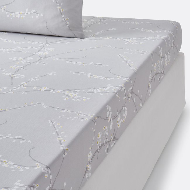 Fixleintuch Natsumi, Baumwoll-Satin grau/weiss bedruckt <span itemprop=