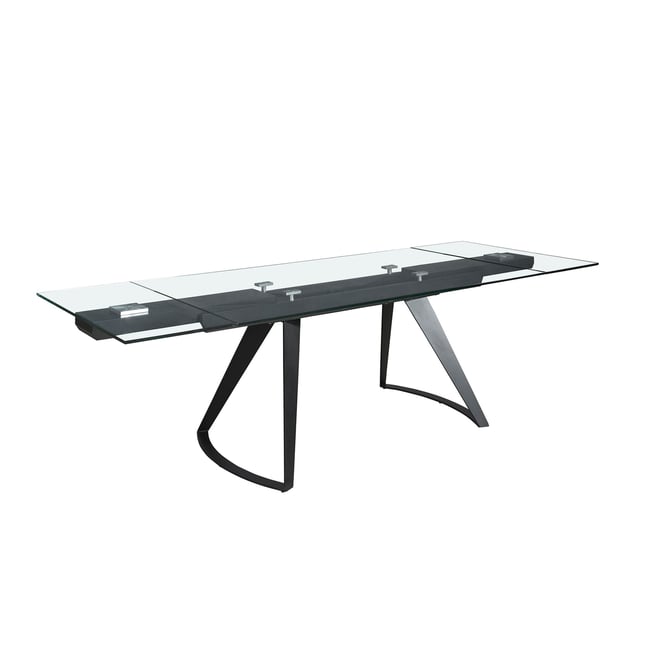 Table à manger extensible rectangulaire en verre trempé et acier Couleur noir | verre <span itemprop=