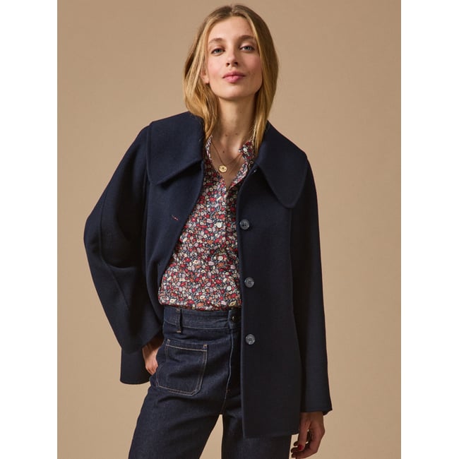 Manteau lainage double face encre <span itemprop=