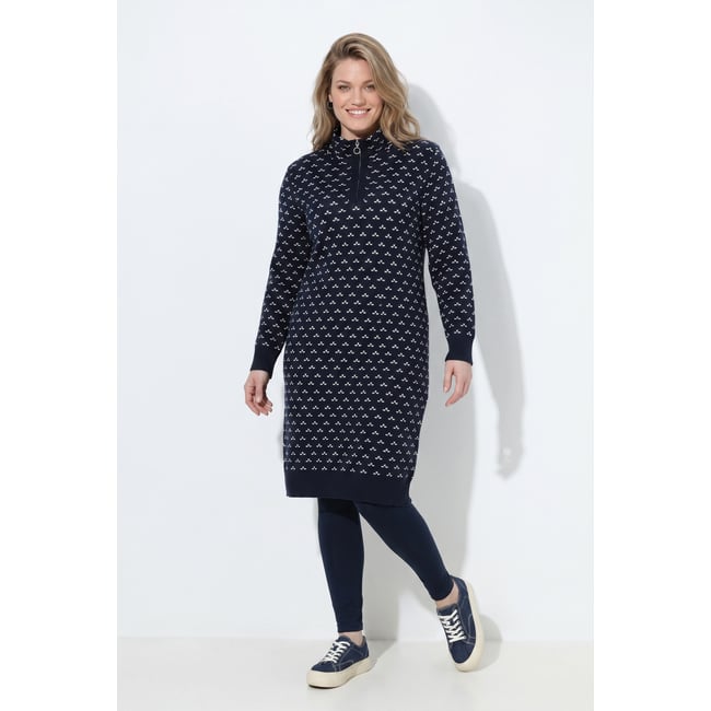Robe en maille, motif graphique marine <span itemprop=