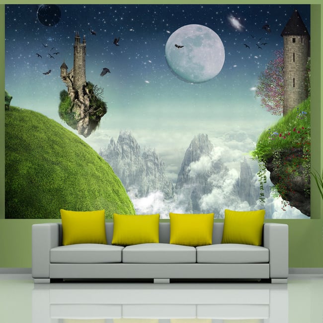 Papier peint intissé panoramique Fantaisie Flight over the mountains Couleur bleu <span itemprop=