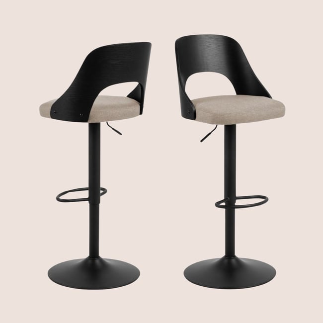 Tabourets de bar piétement métal noir assise tissu (lot de 2) - LUCKI Couleur beige <span itemprop=
