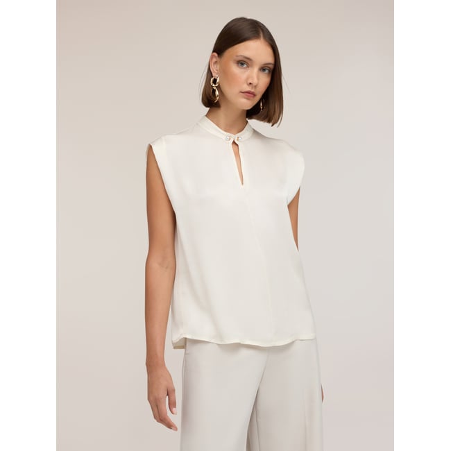 Blouse avec col mao blanc <span itemprop=