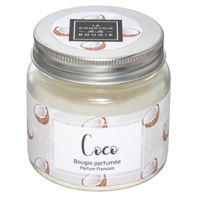 Bougie parfumée noixde coco Couleur blanc <span itemprop=
