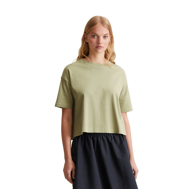 T-shirt oversize cropped en coton bio côtelé vert <span itemprop=